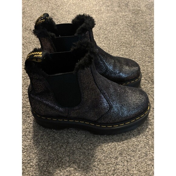 Dr. Martens Faux Fur Platform Chelsea Boot Metallic Black Women’s 10 - Picture 1 of 8